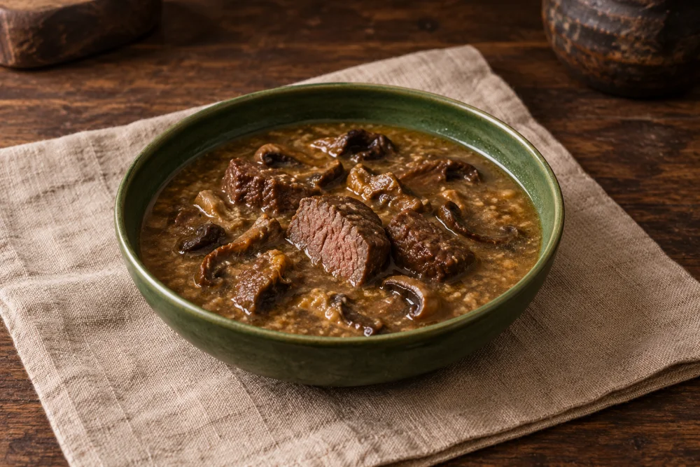 Guisado de Avestruz con Caldo y Setas
