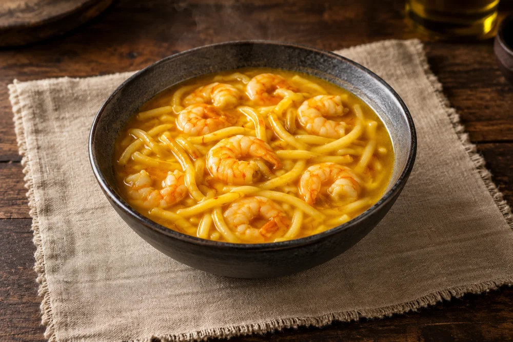Fideos con gambas al ajillo