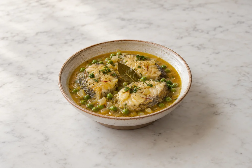 Corvina con chícharos