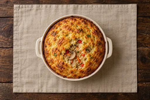Soufflé de arroz con champiñones