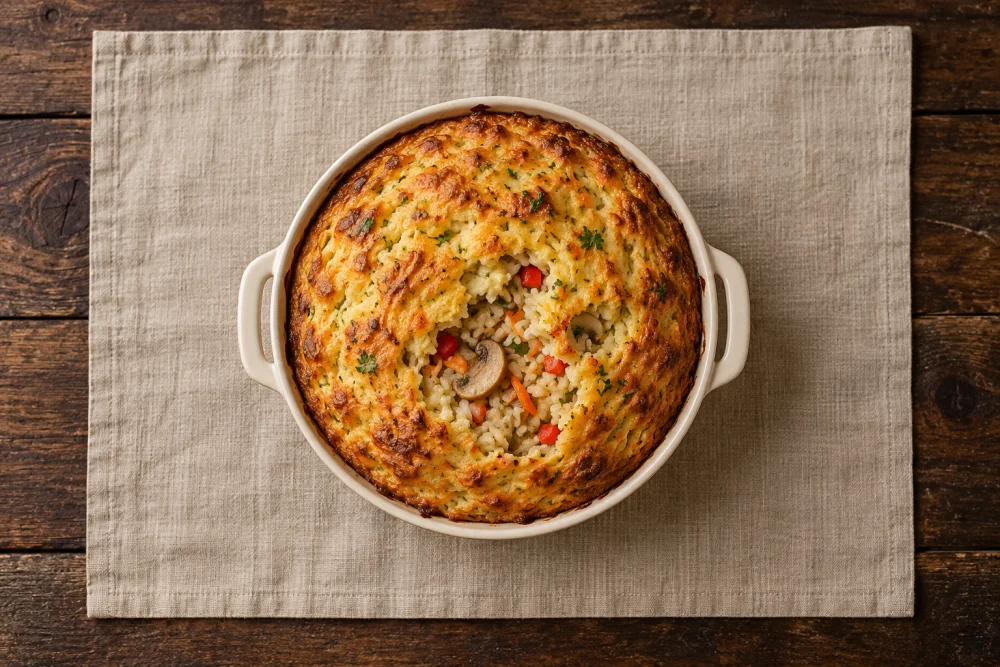 Soufflé de arroz con champiñones