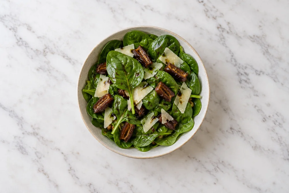 Ensalada de espinacas nueces y dátiles