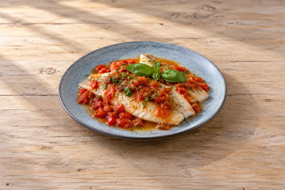 Filetes de platija con salsa de pimientos