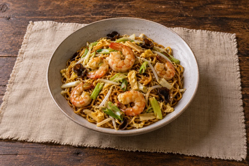 Fideos chinos con gambas