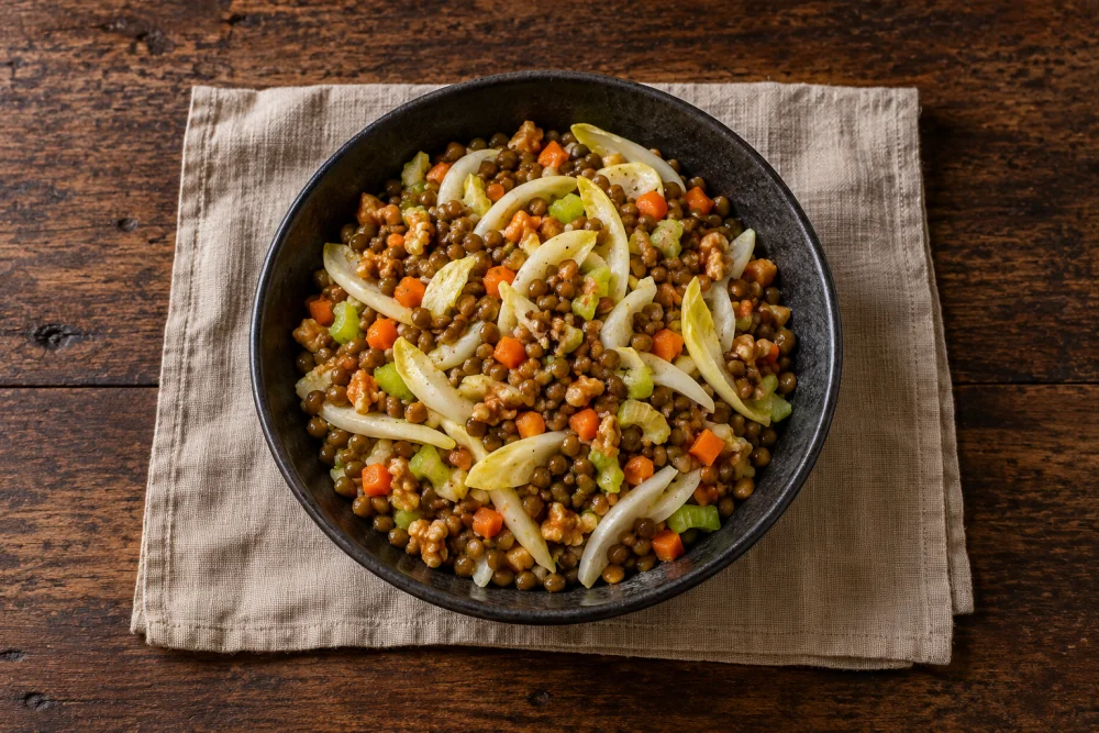 Lentejas con endibias y nueces