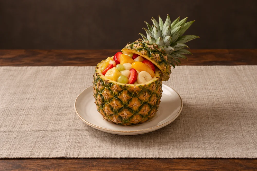 Piña rellena de frutas al cava