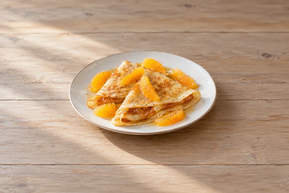 Crepes de naranja y jengibre
