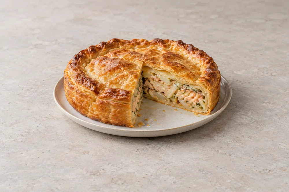 Tarta de salmón con crema de almendra