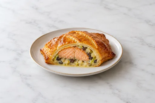 Hojaldre de salmón con pasas y jengibre