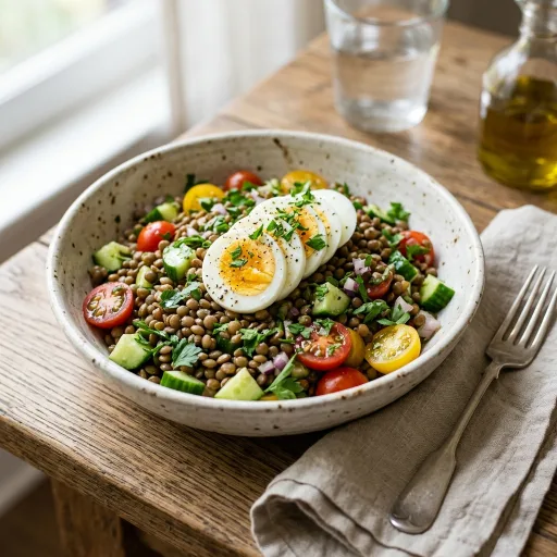 Ensalada de lentejas con huevo duro (plato único)