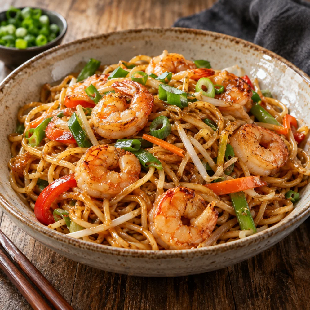 Fideos chinos con camarones