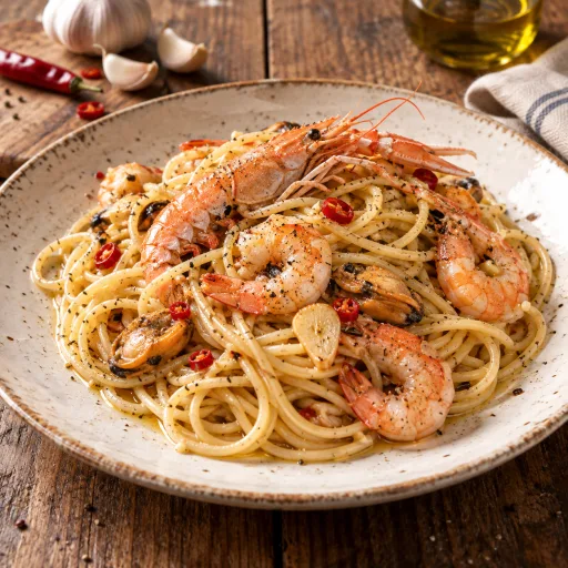 Espaguetis con marisco