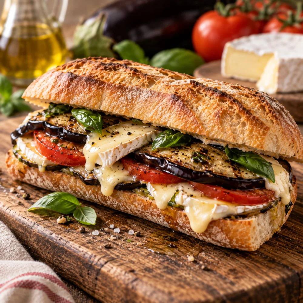 Bocadillo de Berenjena, tomate y queso Brie