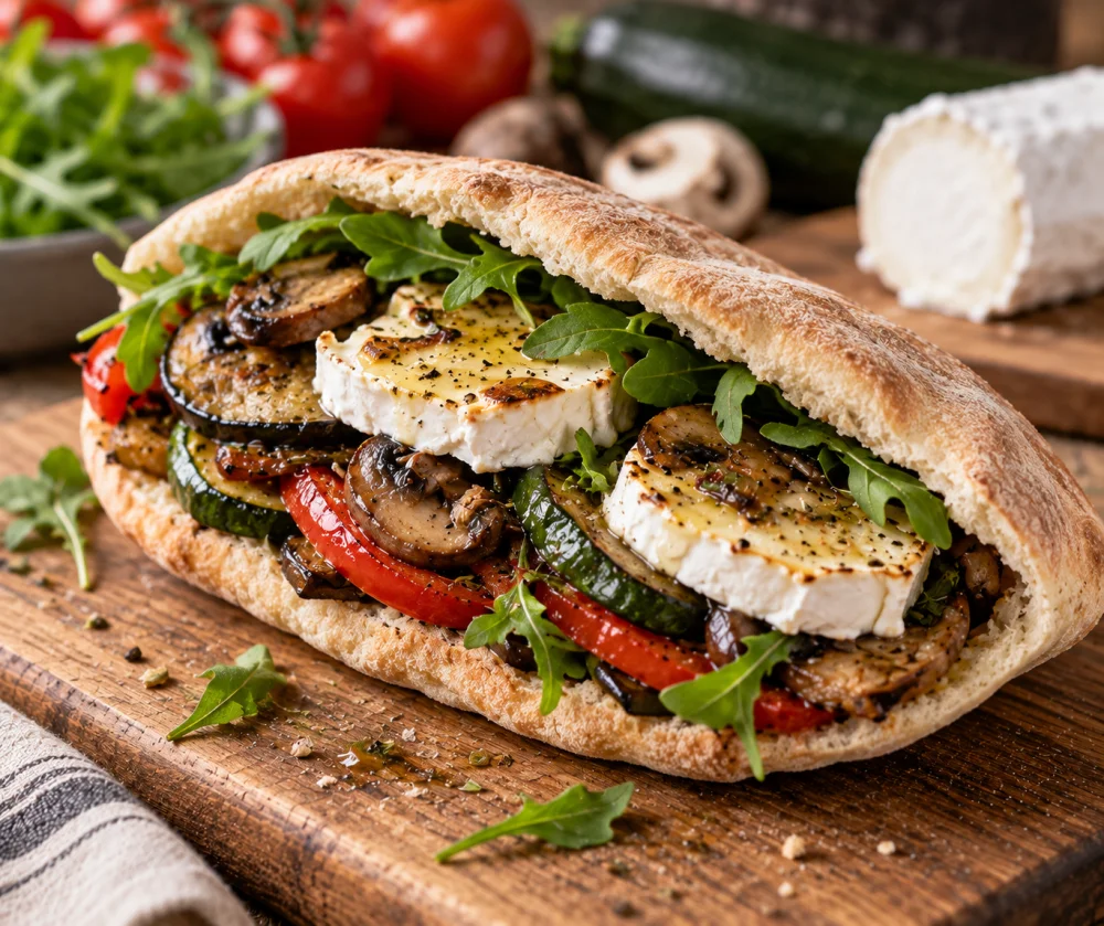 Pita de queso de cabra con verdura y setas
