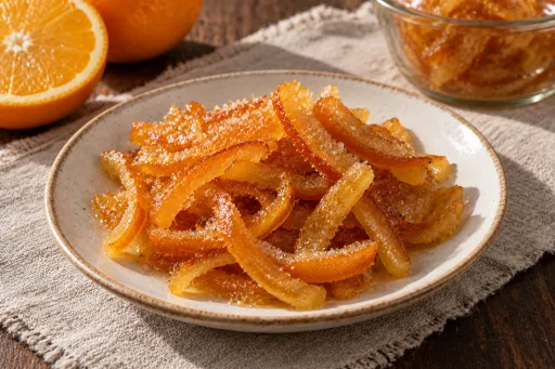 Cortezas de naranja confitadas