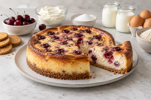 Tarta de queso y cerezas