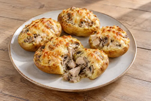 Patatas rellenas de pollo y setas