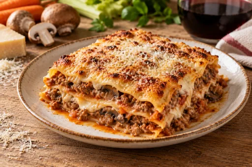 Lasaña de carne y setas al horno
