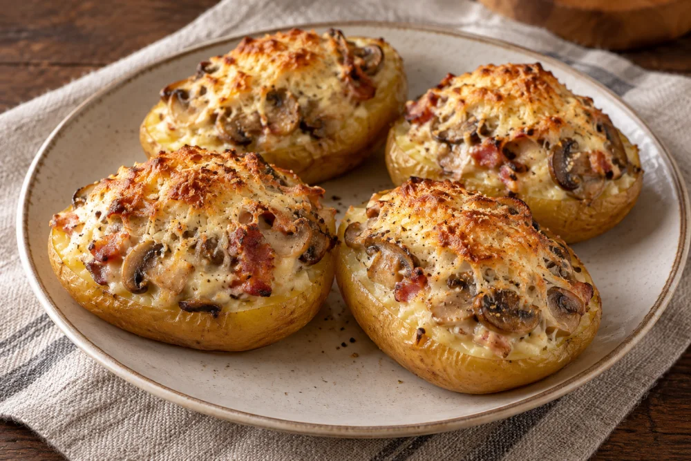 Patatas rellenas de champiñones