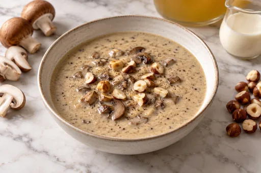 Crema de setas con avellanas