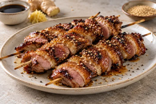 Brochetas de pato con sésamo