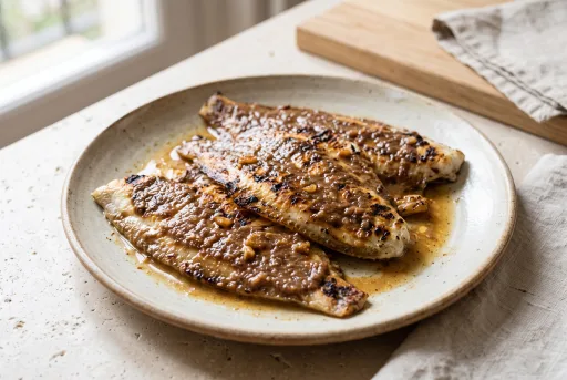 Platija a la parrilla con paté de anchoas
