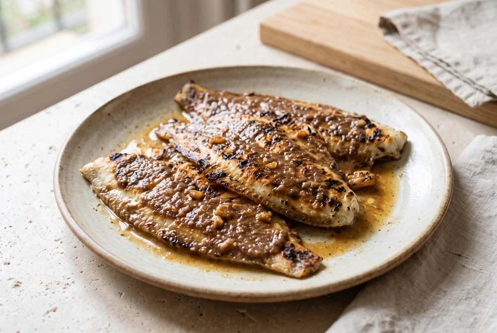 Platija a la parrilla con paté de anchoas