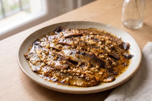 Arenques asados con salsa de mostaza