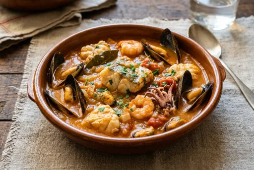 Zarzuela de merluza y mariscos