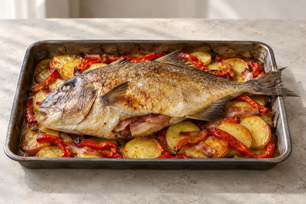 Pez ballesta asado al horno