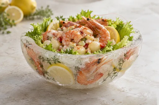 Cóctel de gambas en bol de hielo