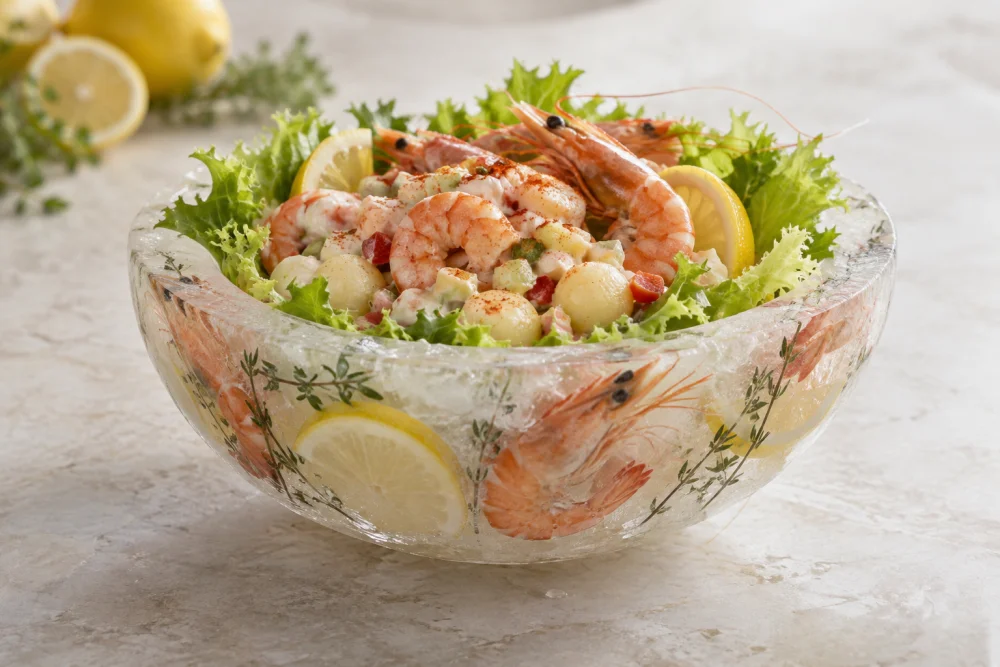 Cóctel de gambas en bol de hielo