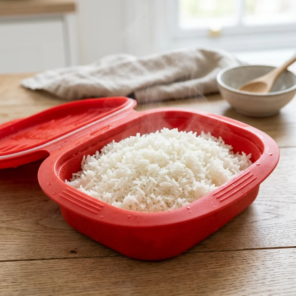Arroz blanco en microondas con estuche de vapor